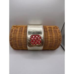Lilly Pulitzer Rattan/Straw Clutch Purse Metallic Leather with Magnet/Snap Close